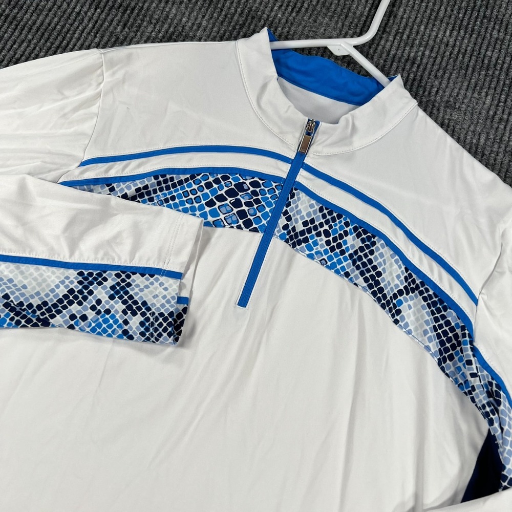 Tail Pullover Shirt Womens XL Extra Large White Blue Long Sleeve 1/4 Zip Golf
